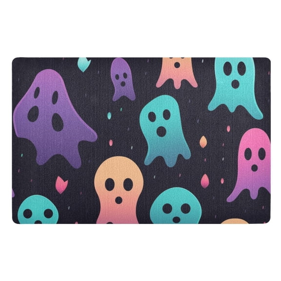 JSTEL Rainbow Ghost Halloween Front Door Mat Outside Entrance 32x20 Inch Doormat for Outdoor Indoor Washable Non Slip Floor Mats