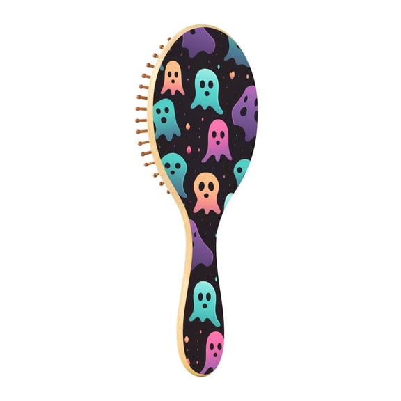 JSTEL Rainbow Ghost Halloween Hair Brush for Women Men Natural Wood Detangler Brushes for All Hair Types Hairbrush for Wet & Dry