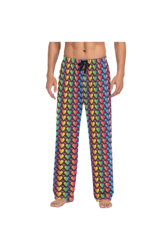 Rainbow Hearts Lgbt Pride Men's Sleepwear Mens Pajama Pants Bottoms with Pockets, S