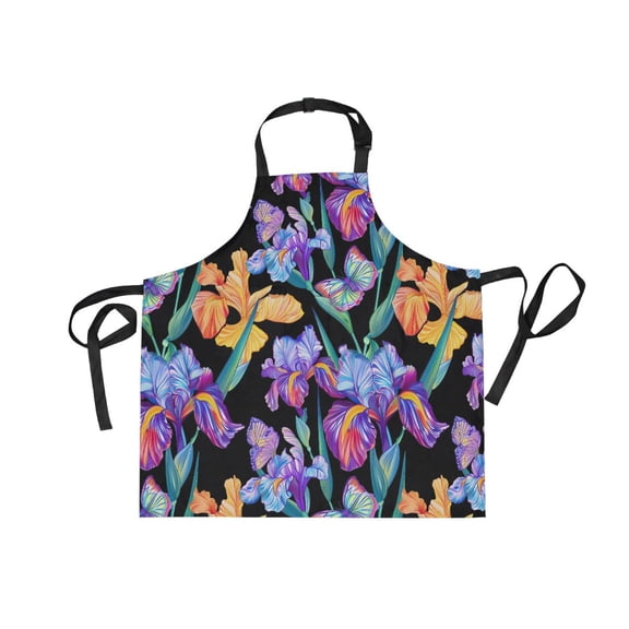 JSTEL Rainbow Iris Flower Butterfly Apron with 2 Pockets for Women Men Adjustable Garden Bib