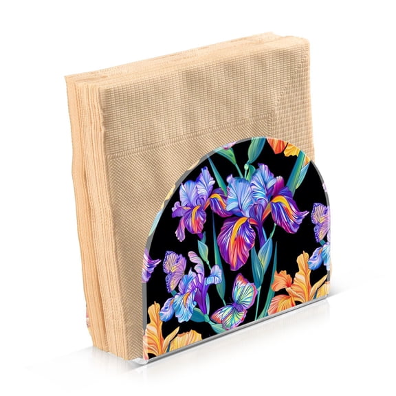 JSTEL Rainbow Iris Flower Butterfly Napkin Holder for Table Cocktail Farmhouse, Paper Napkins Dispenser for Home Kitchen Coffee Shop Dining Room Decor
