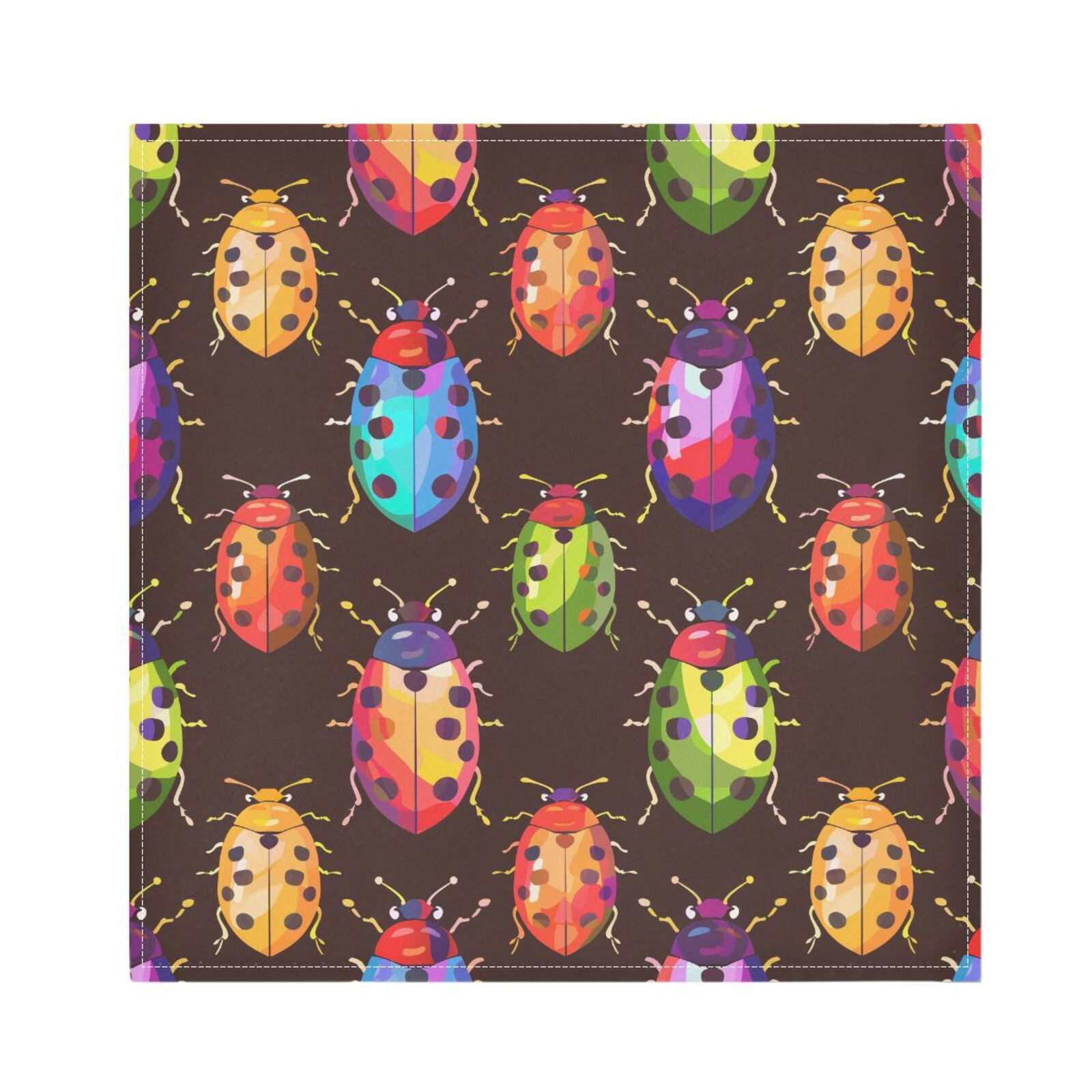 JSTEL Rainbow Lady Bug Cloth Napkins Set of 6, 20x20 Inch Washable and Reusable Napkin for Decoupage Dinner Party Everyday Use