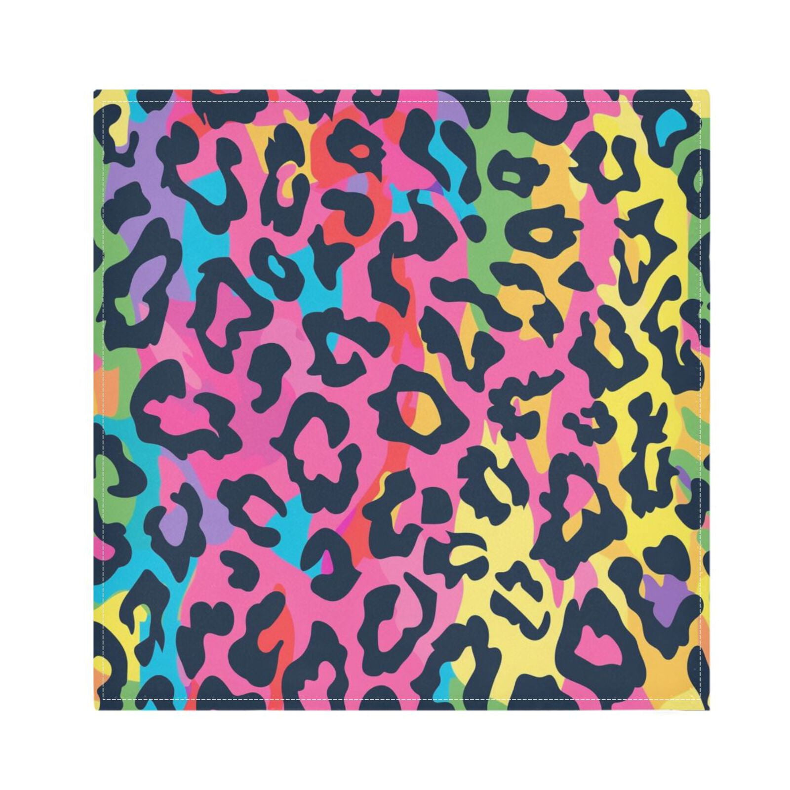 JSTEL Rainbow Leopard Cheetah Print Cloth Napkins Set of 6, 20x20 Inch Washable and Reusable Napkin for Decoupage Dinner Party Everyday Use
