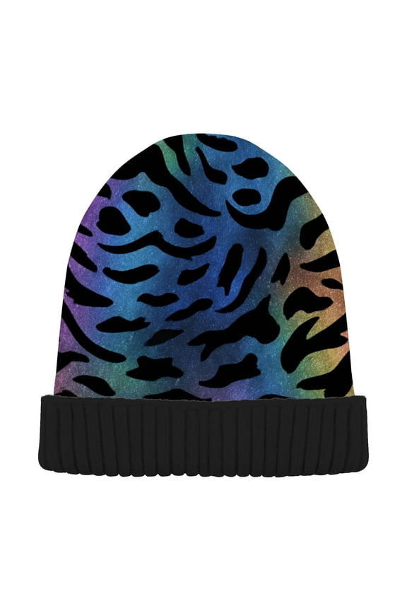 Rainbow Leopard Print Cheetah Beanie for Women Men Winter Hat Reversible Skull Knit Cap
