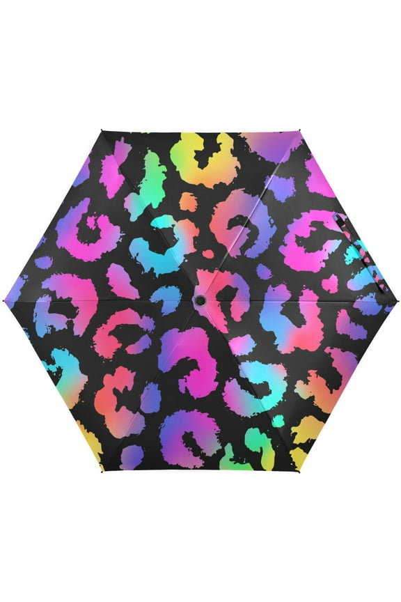 Rainbow Leopard Print Cheetah Colorful Folding Umbrella for Rain Sun Travel Mini Lightweight Compact Umbrellas