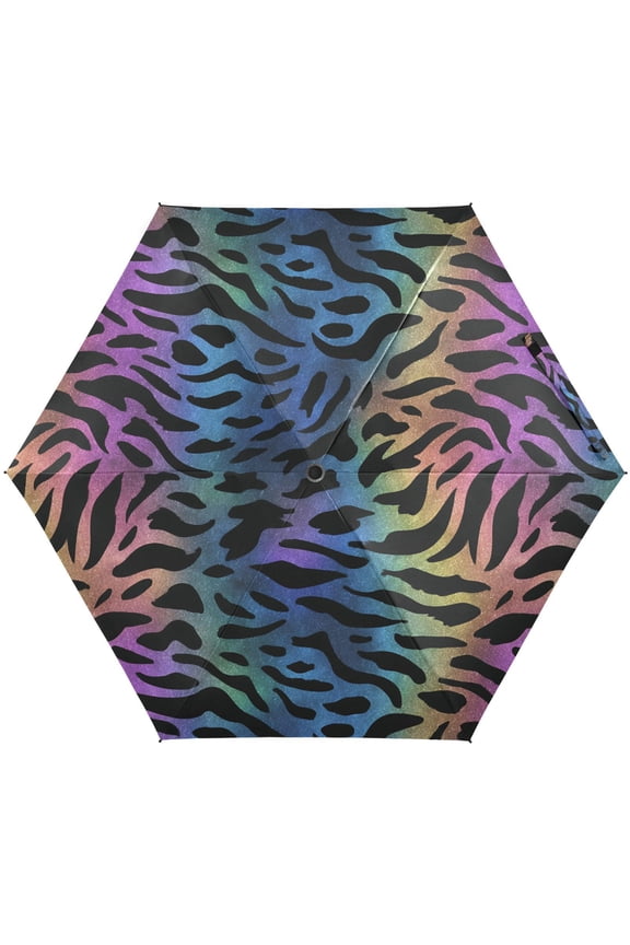 Rainbow Leopard Print Cheetah Folding Umbrella for Rain Sun Travel Mini Lightweight Compact Umbrellas