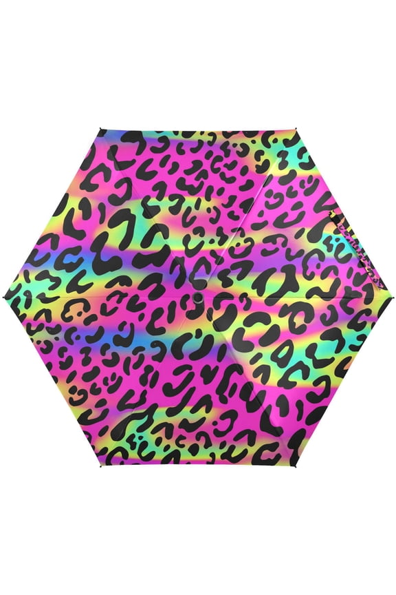Rainbow Leopard Print Cheetah Neo Folding Umbrella for Rain Sun Travel Mini Lightweight Compact Umbrellas