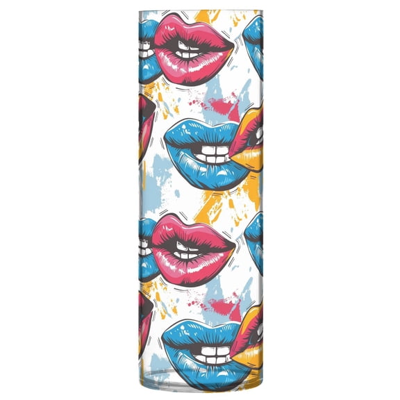 JSTEL Rainbow Lip Print Flower Vase Decorative Floreros for Home Decor Bedroom Living Room Office Table Shelf Bathroom