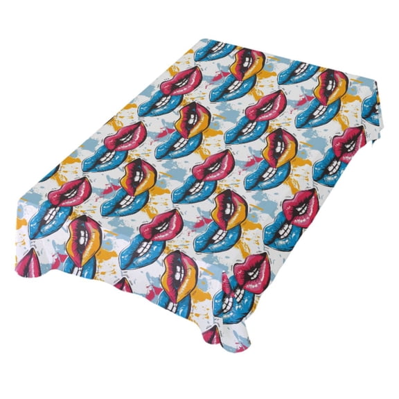 JSTEL Rainbow Lip Print Table Cloth Square 54 x 54 Inch Tablecloth Anti Wrinkle Table Cover for Dining Kitchen Parties