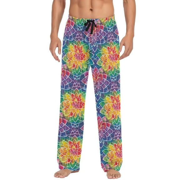 JSTEL Rainbow Mandala Colorful Men's Sleepwear Mens Pajama Pants Bottoms with Pockets, M