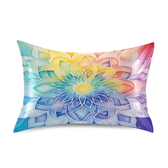 JSTEL Rainbow Mandala Colorful Satin Pillowcase Queen Size Pillow Cases Envelope Closure Bed Pillow Cover, 20 x 30 inch