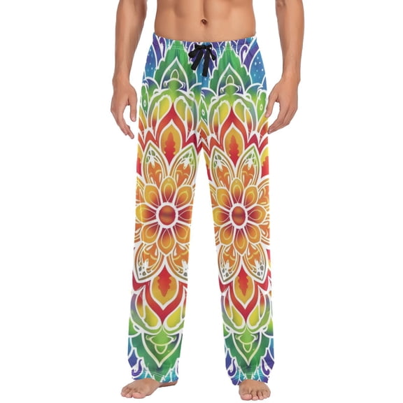 JSTEL Rainbow Mandala Flower Men's Sleepwear Mens Pajama Pants Bottoms with Pockets, XL