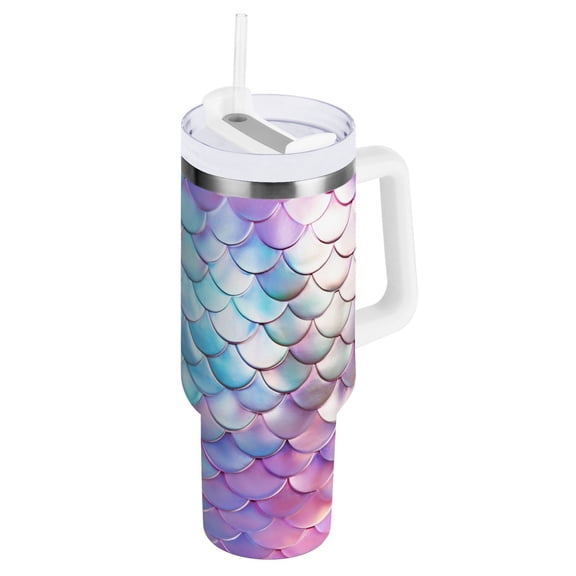 JSTEL Rainbow Mermaid 30 oz Tumbler Stainless Steel Water Bottle Vacuum Insulated Cup with Straw Lid & Handle For Travel Car Cup Holder