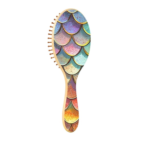 JSTEL Rainbow Mermaid Gradient Hair Brush for Women Men Natural Wood Detangler Brushes for All Hair Types Hairbrush for Wet & Dry