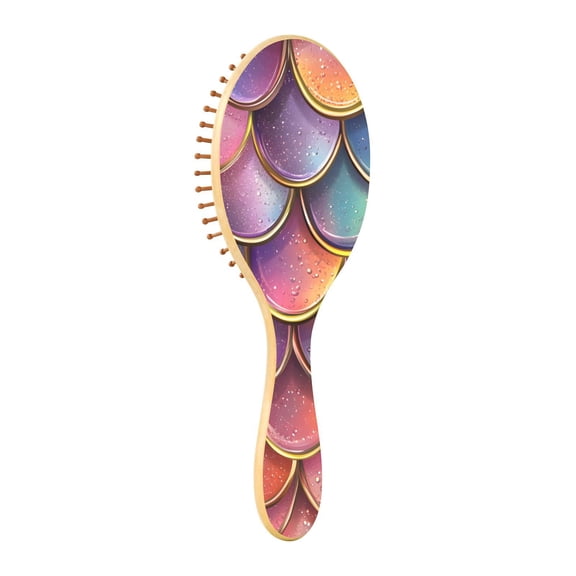 JSTEL Rainbow Mermaid Scale Hair Brush for Women Men Natural Wood Detangler Brushes for All Hair Types Hairbrush for Wet & Dry