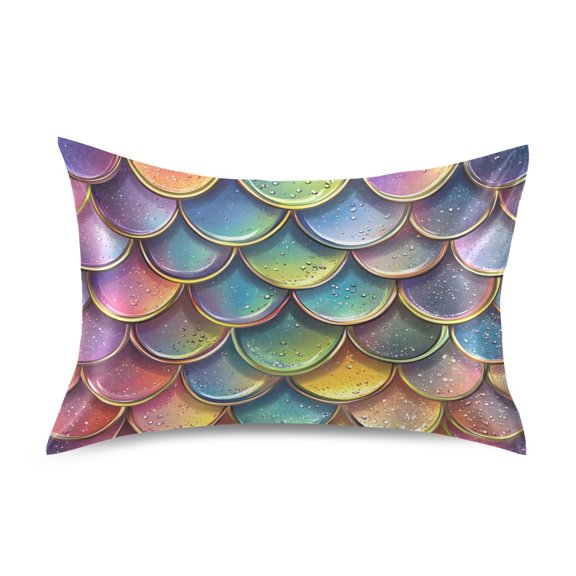 JSTEL Rainbow Mermaid Scale Satin Pillowcase Queen Size Pillow Cases Envelope Closure Bed Pillow Cover, 20 x 30 inch