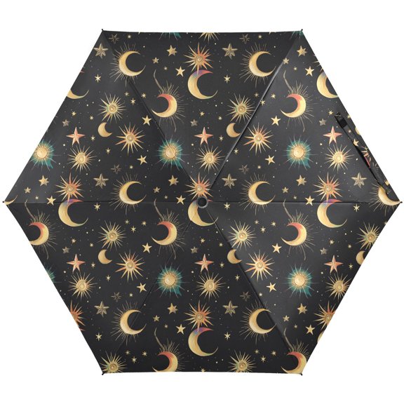 JSTEL Rainbow Moon Star Sun Folding Umbrella for Rain Sun Travel Mini Lightweight Compact Umbrellas