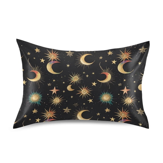 JSTEL Rainbow Moon Star Sun Satin Pillowcase Standard Size Pillow Cases Envelope Closure Bed Pillow Cover, 20 x 26 inch