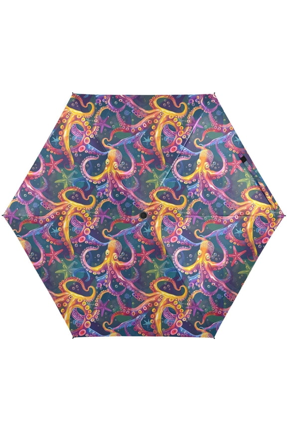 Rainbow Octopus Tentacles Starfish Folding Umbrella for Rain Sun Travel Mini Lightweight Compact Umbrellas