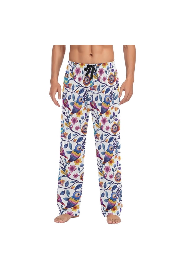 Rainbow Owl Cartoon Men's Sleepwear Mens Pajama Pants Bottoms with Pockets, M