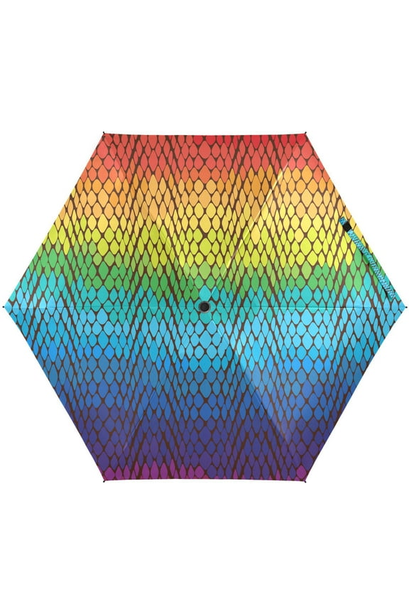 Rainbow Snake Skin Print Animal Folding Umbrella for Rain Sun Travel Mini Lightweight Compact Umbrellas