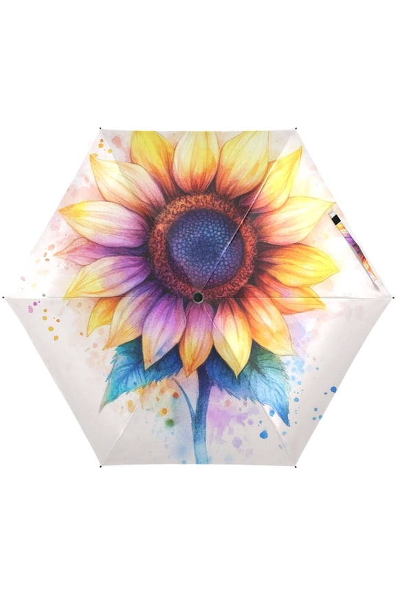 Rainbow Sunflower Folding Umbrella for Rain Sun Travel Mini Lightweight Compact Umbrellas