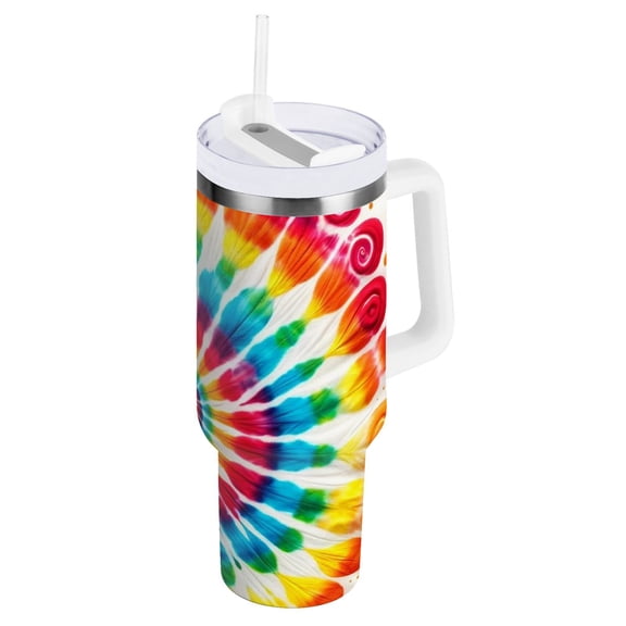JSTEL Rainbow Swirl Tie Dye 30 oz Tumbler Stainless Steel Water Bottle Vacuum Insulated Cup with Straw Lid & Handle For Travel Car Cup Holder