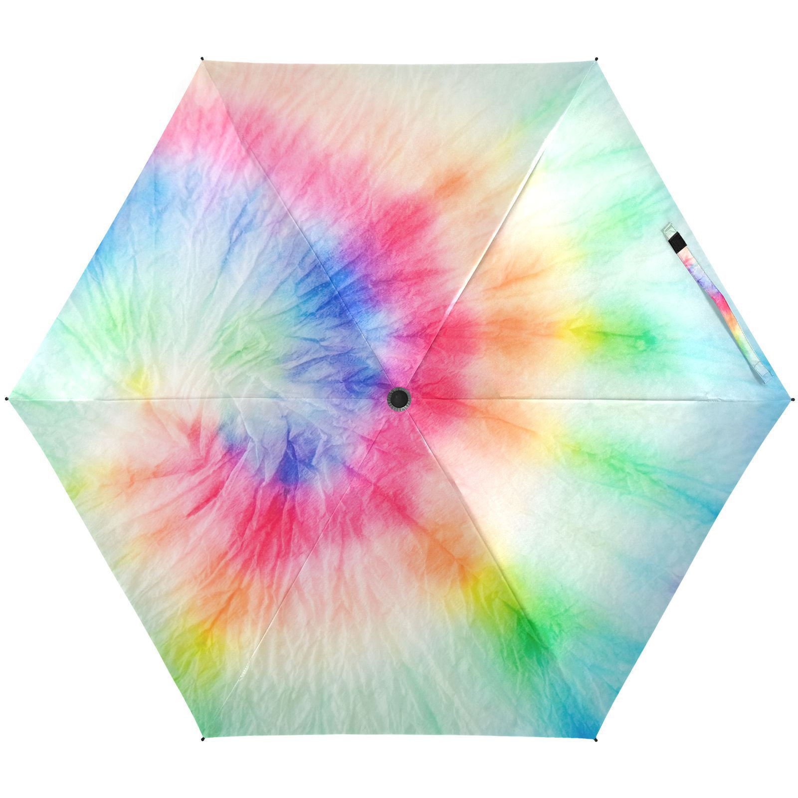 JSTEL Rainbow Tie Dye Spiral Colorful Folding Umbrella for Rain Sun ...