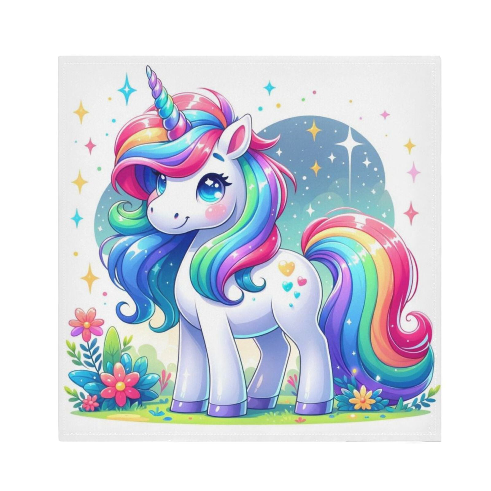 JSTEL Rainbow Unicon Stars Cartoon Cloth Napkins Set of 6, 20x20 Inch Washable and Reusable Napkin for Decoupage Dinner Party Everyday Use