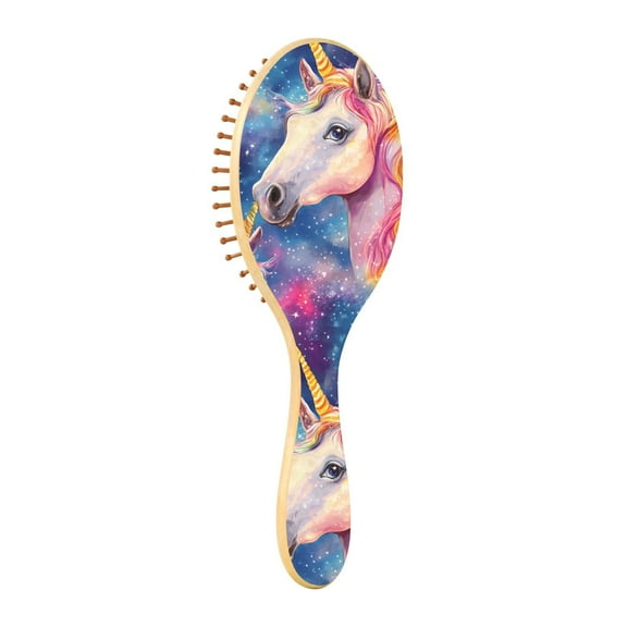 JSTEL Rainbow Unicorn Tie Dye Hair Brush for Women Men Natural Wood Detangler Brushes for All Hair Types Hairbrush for Wet & Dry