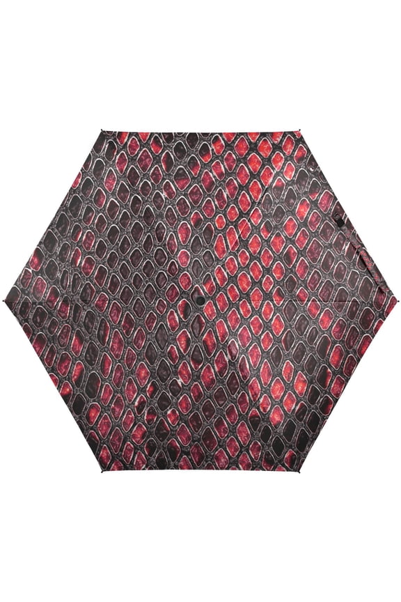 Red Black Snake Skin Print Folding Umbrella for Rain Sun Travel Mini Lightweight Compact Umbrellas