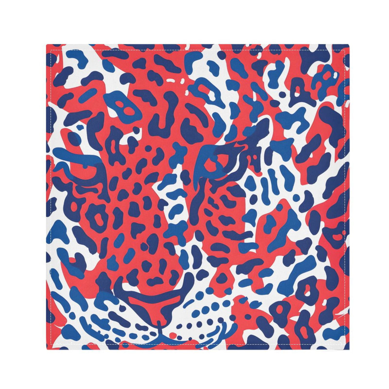 JSTEL Red & Blue Leopard Cheetah Print Cloth Napkins Set of 6, 20x20 Inch Washable and Reusable Napkin for Decoupage Dinner Party Everyday Use