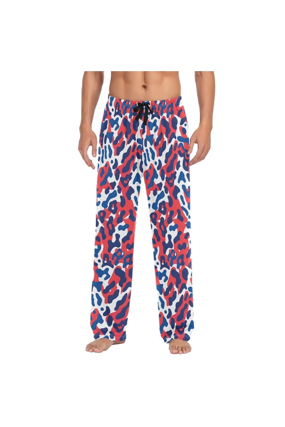 Red & Blue Leopard Cheetah Print Men's Sleepwear Mens Pajama Pants Bottoms with Pockets, S