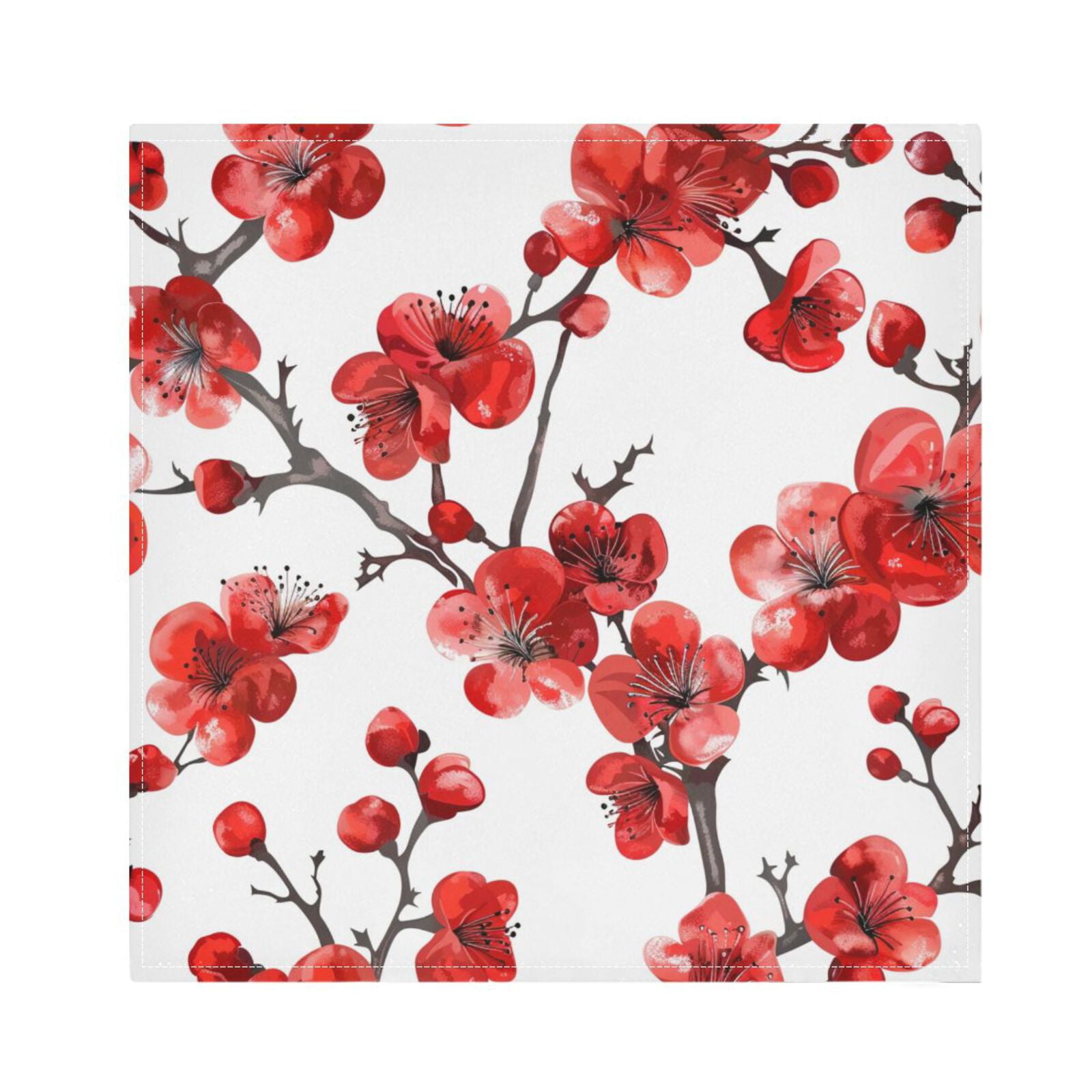 JSTEL Red Cherry Blossom Flower Cloth Napkins Set of 6, 20x20 Inch Washable and Reusable Napkin for Decoupage Dinner Party Everyday Use