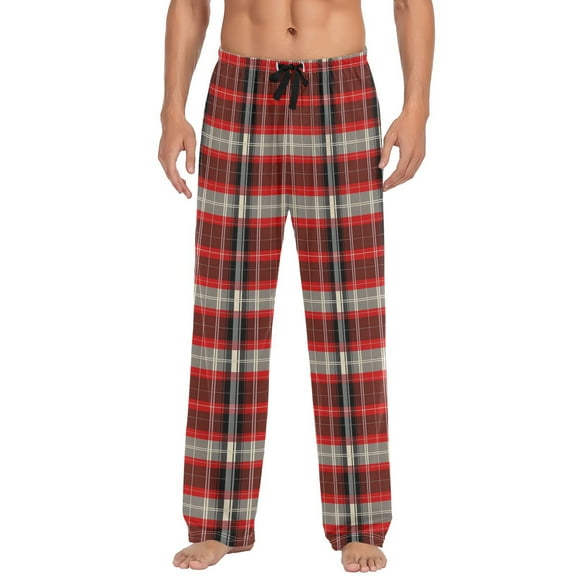 JSTEL Red Grid Tartan Cage Men's Sleepwear Mens Pajama Pants Bottoms with Pockets, L
