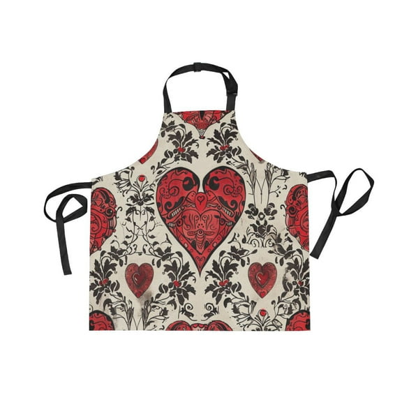 JSTEL Red Heart Gothic Apron with 2 Pockets for Women Men Adjustable Garden Bib