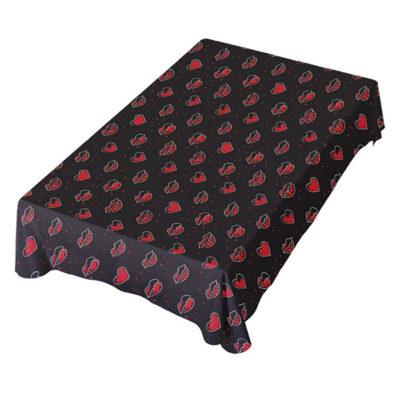 JSTEL Red Lips Hearts Table Cloth Square 54 x 54 Inch Tablecloth Anti Wrinkle Table Cover for Dining Kitchen Parties