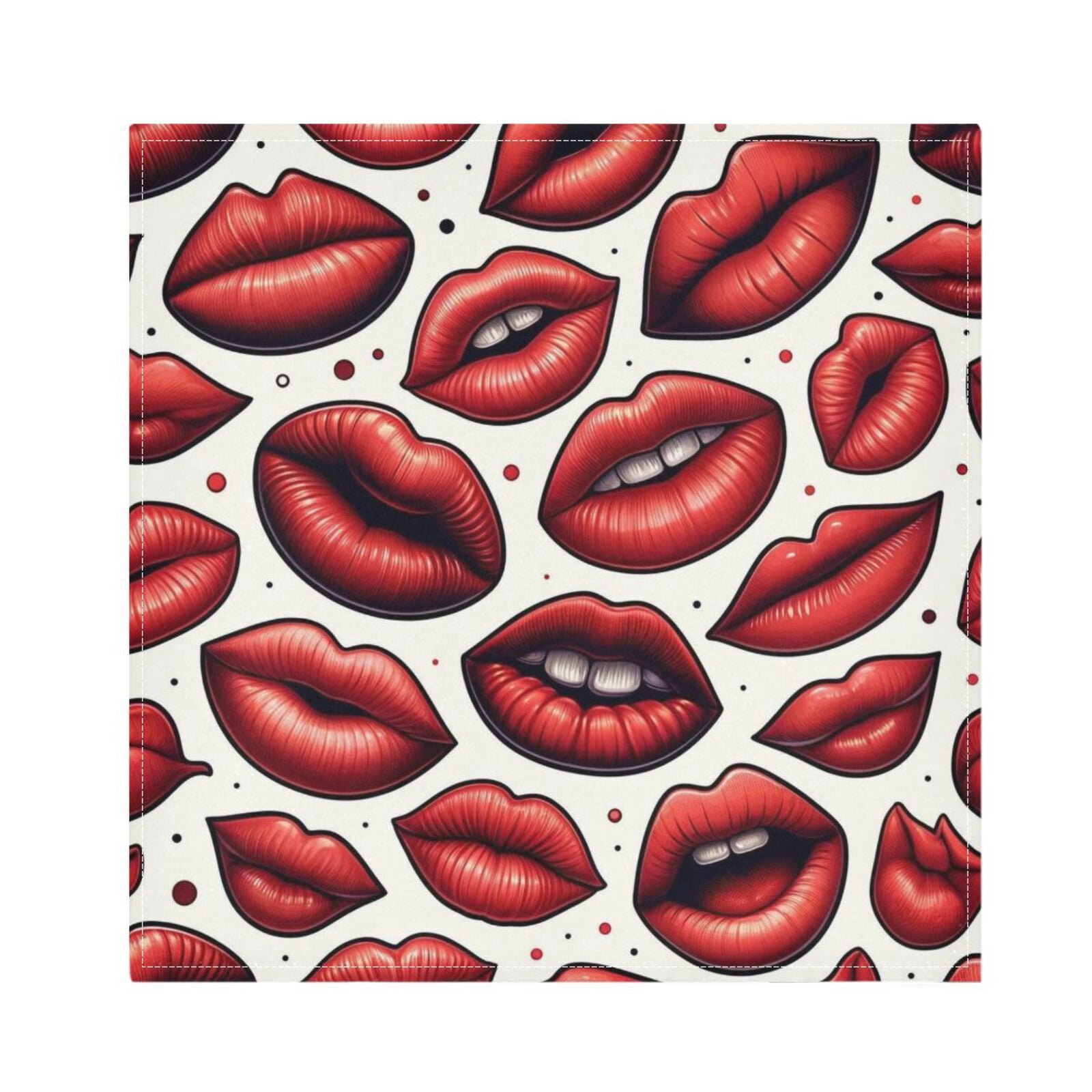 JSTEL Red Lips Polka Dots Cloth Napkins Set of 6, 20x20 Inch Washable and Reusable Napkin for Decoupage Dinner Party Everyday Use