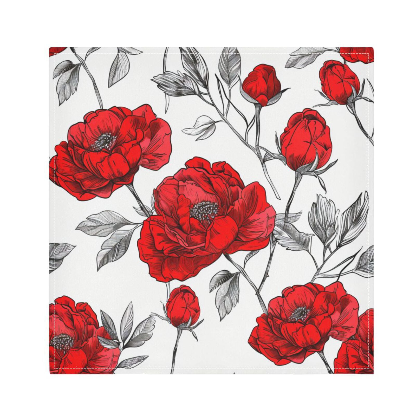 JSTEL Red Peony Flowers Cloth Napkins Set of 6, 20x20 Inch Washable and Reusable Napkin for Decoupage Dinner Party Everyday Use