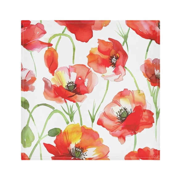JSTEL Red Poppy Flower Floral Cloth Napkins Set of 1, 20x20 Inch Washable and Reusable Napkin for Decoupage Dinner Party Everyday Use