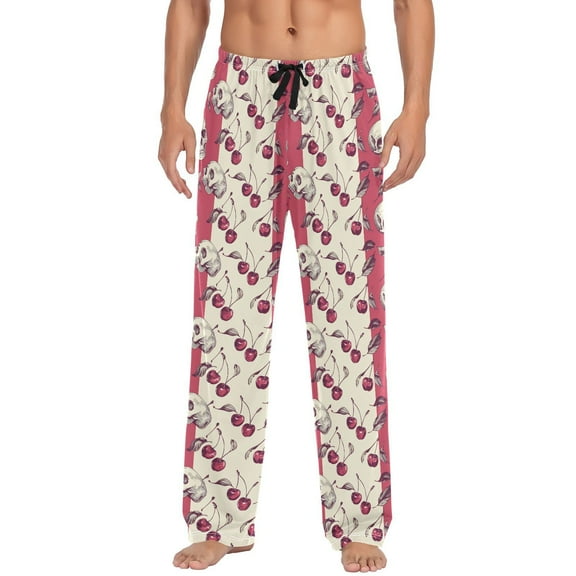 JSTEL Retro Cherry Skull Men's Sleepwear Mens Pajama Pants Bottoms with Pockets, S