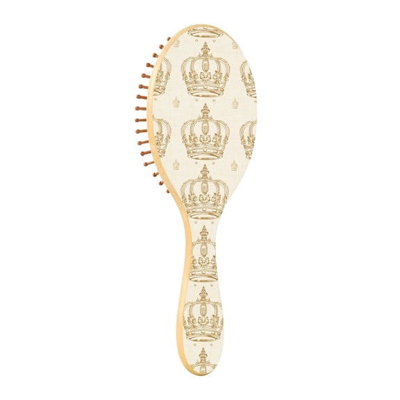 JSTEL Retro Gold Crown Hair Brush for Women Men Natural Wood Detangler Brushes for All Hair Types Hairbrush for Wet & Dry