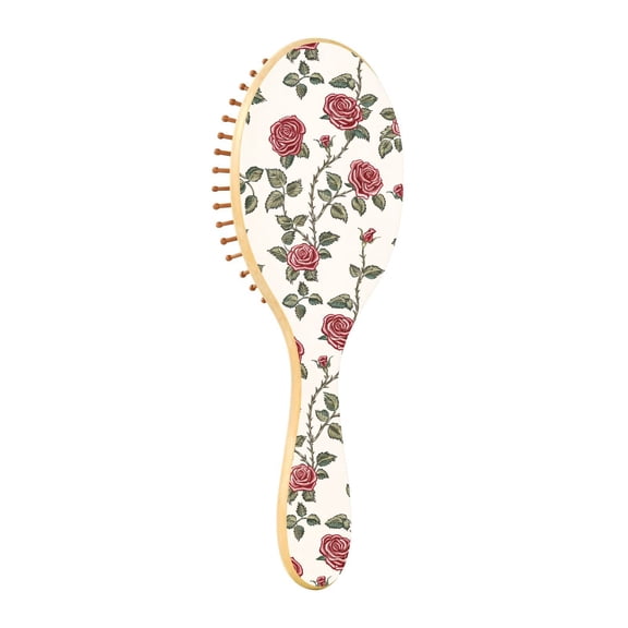 JSTEL Retro Rose Flowers Hair Brush for Women Men Natural Wood Detangler Brushes for All Hair Types Hairbrush for Wet & Dry