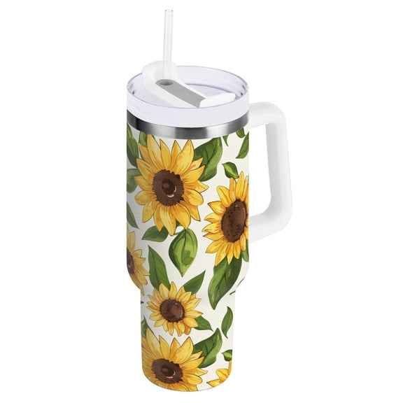 JSTEL Retro Sunflower Leaves 40 oz Tumbler Stainless Steel Water Bottle Vacuum Insulated Cup with Straw Lid & Handle For Travel Car Cup Holder