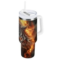JSTEL Roaring Tiger 40 oz Tumbler Stainless Steel Water Bottle Vacuum Insulated Cup with Straw Lid & Handle For Travel Car Cup Holder