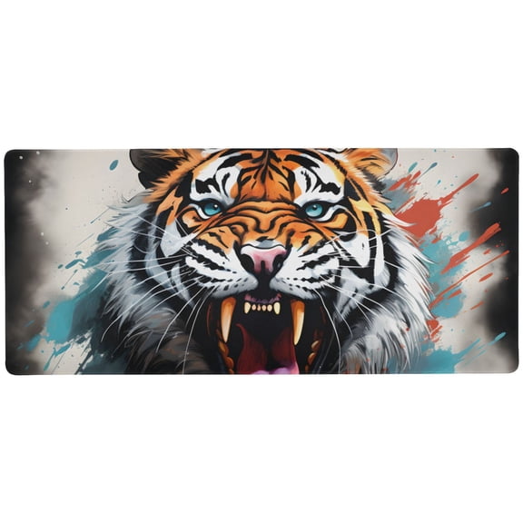 JSTEL Roaring Tiger Watercolor Large Gaming Mouse Pad Big Mousepad Mice Keyboard Mat with Non-Slip Rubber Base for Computer Laptop Home & Office, 31.5 X 11.8 inch
