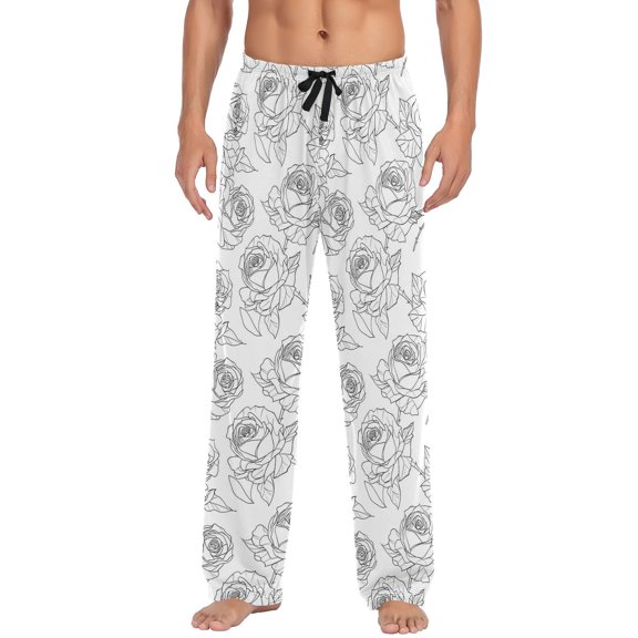 JSTEL Rose Flower Handrawn Men's Sleepwear Mens Pajama Pants Bottoms with Pockets, XL