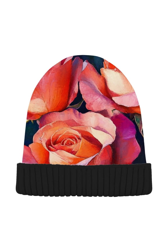 Rose Flowers Art Beanie for Women Men Winter Hat Reversible Skull Knit Cap