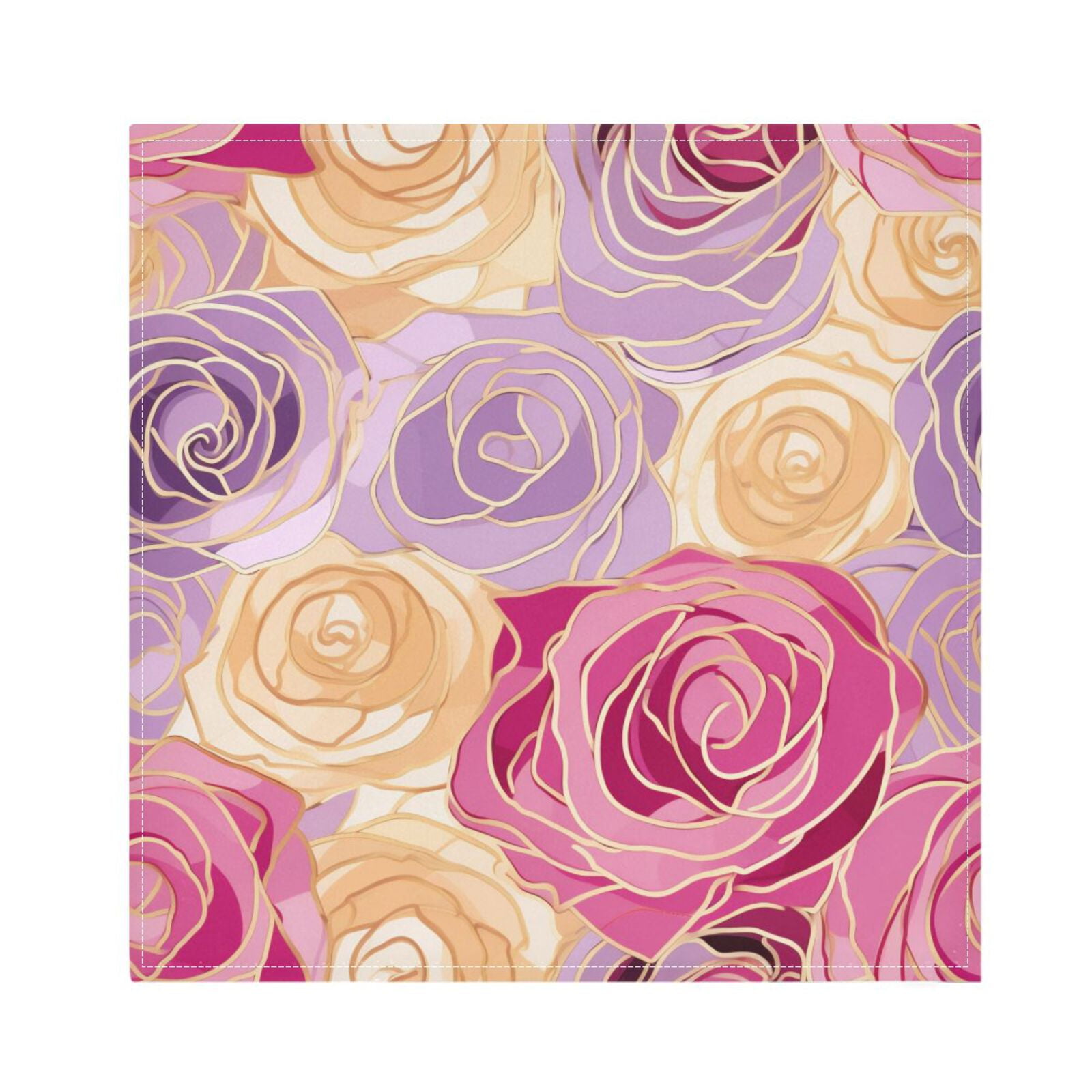 JSTEL Rose Flowers Hand Drawn Cloth Napkins Set of 6, 20x20 Inch Washable and Reusable Napkin for Decoupage Dinner Party Everyday Use