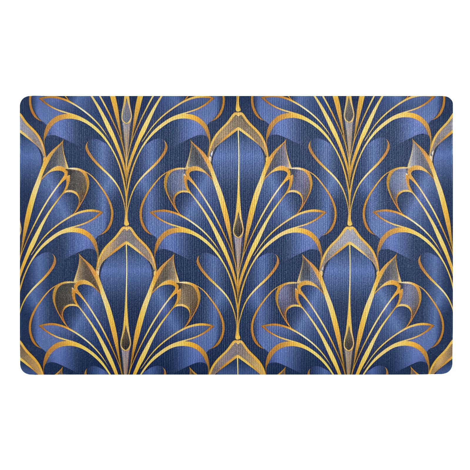 Pink And Blue Rose Floral Door Mat